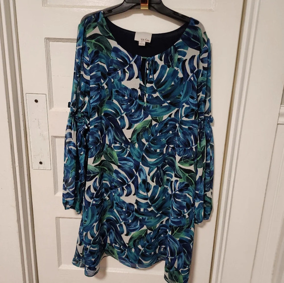 -Chloe oliver blue floral dress balloon sleeves brunch mature sz xl - Picture 5 of 7